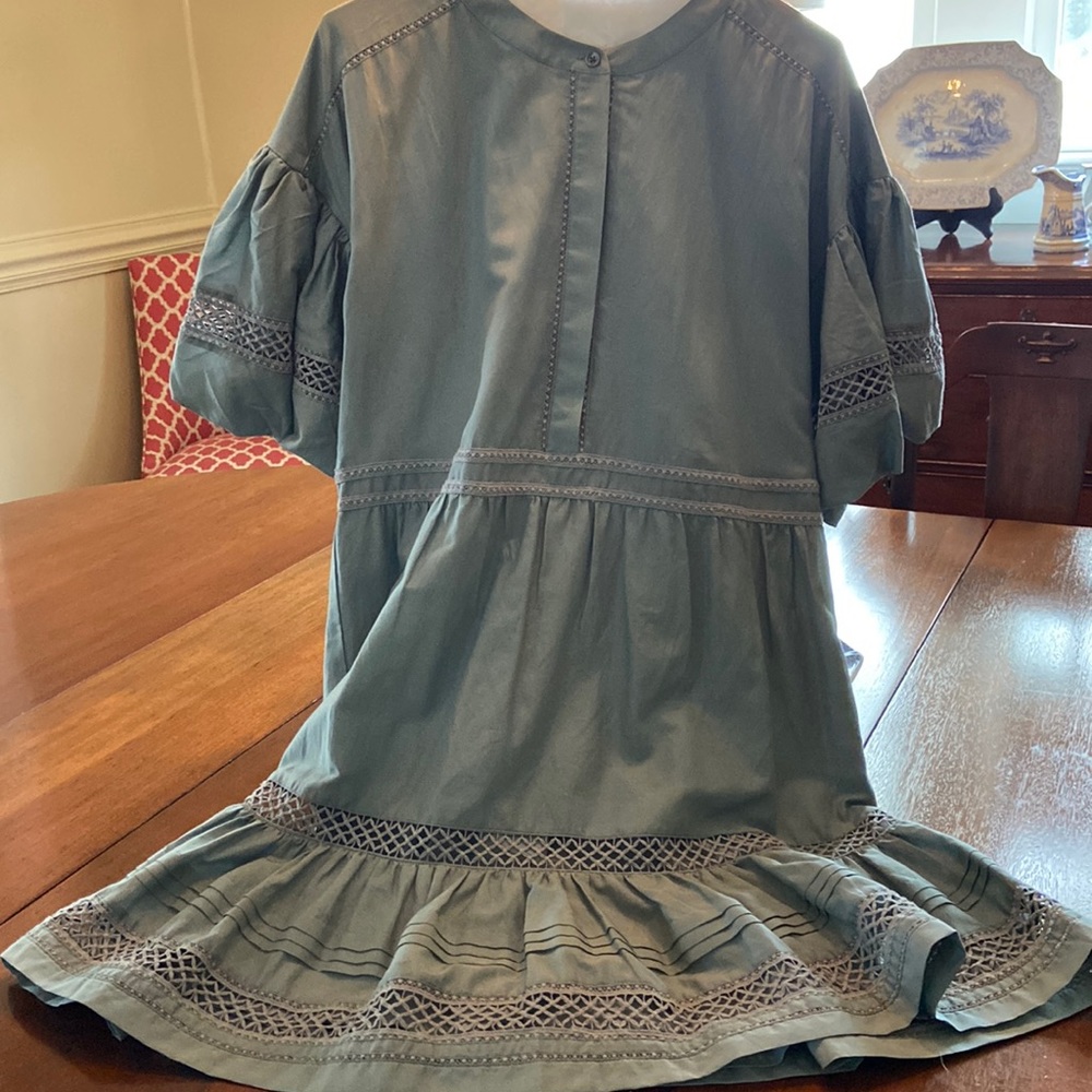 Marie Oliver Jade lace inset puff sleeve dress
